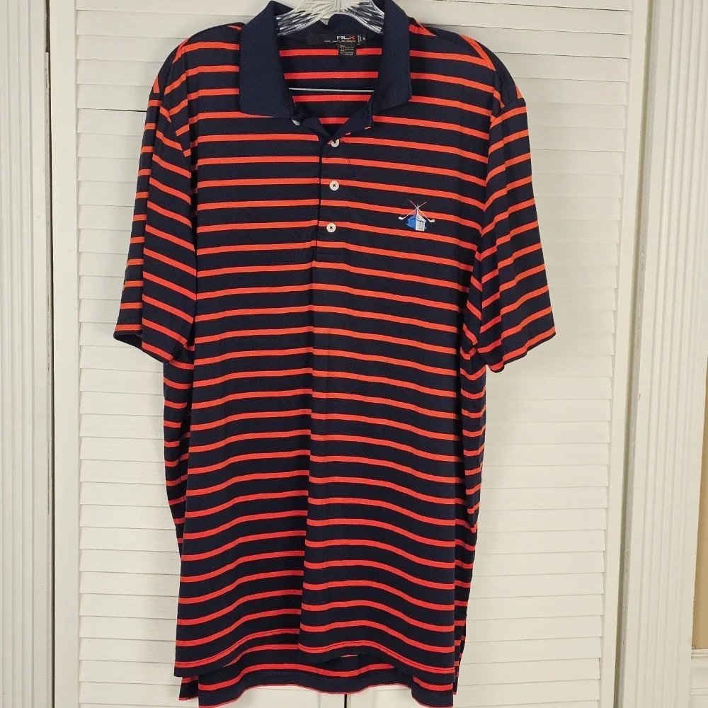 RLX‎ Ralph Lauren Mens Navy Red Striped Polo Golf Shirt XL